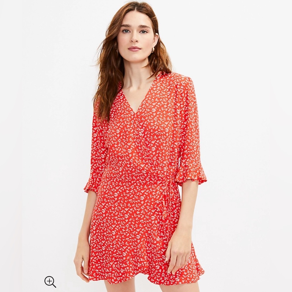 Ann Taylor Loft Red Floral Ruffle Trim Skort Dress Size Large
